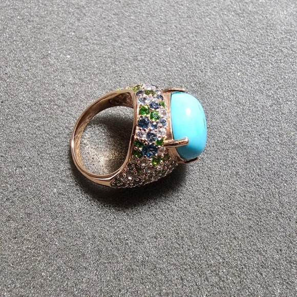 Ladies Turquoise Multi Gemstone Cluster Sterling Silver Statement Cocktail Ring - Picture 11 of 12